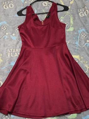 Rue21 Wine Red Scoop Neck Fit & Flare Mini Dress